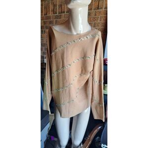 Pretty Chicos Size Medium Camel Tan Jewled Sweater